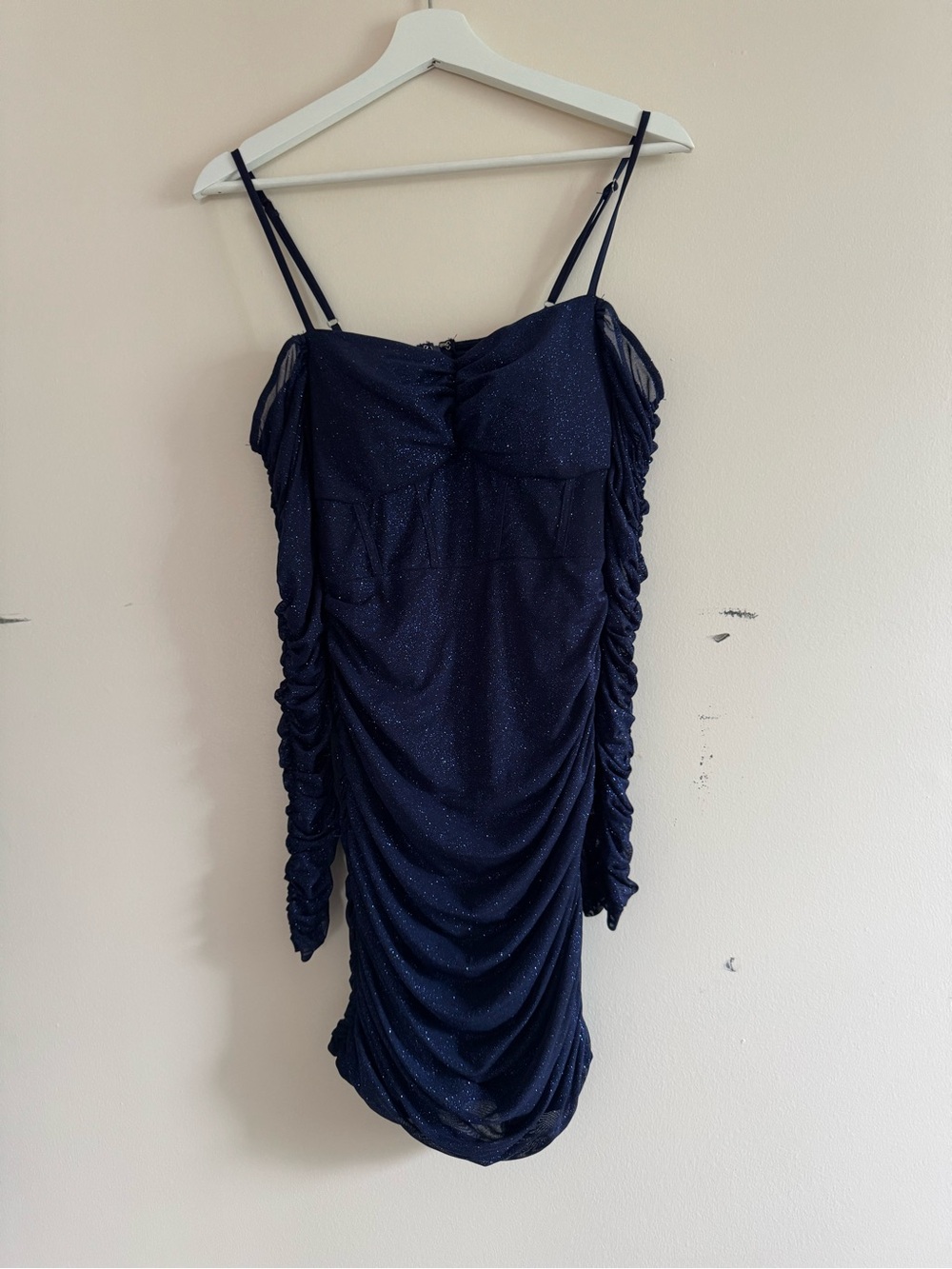 Windsor Navy Glitter Ruched Mini Dress